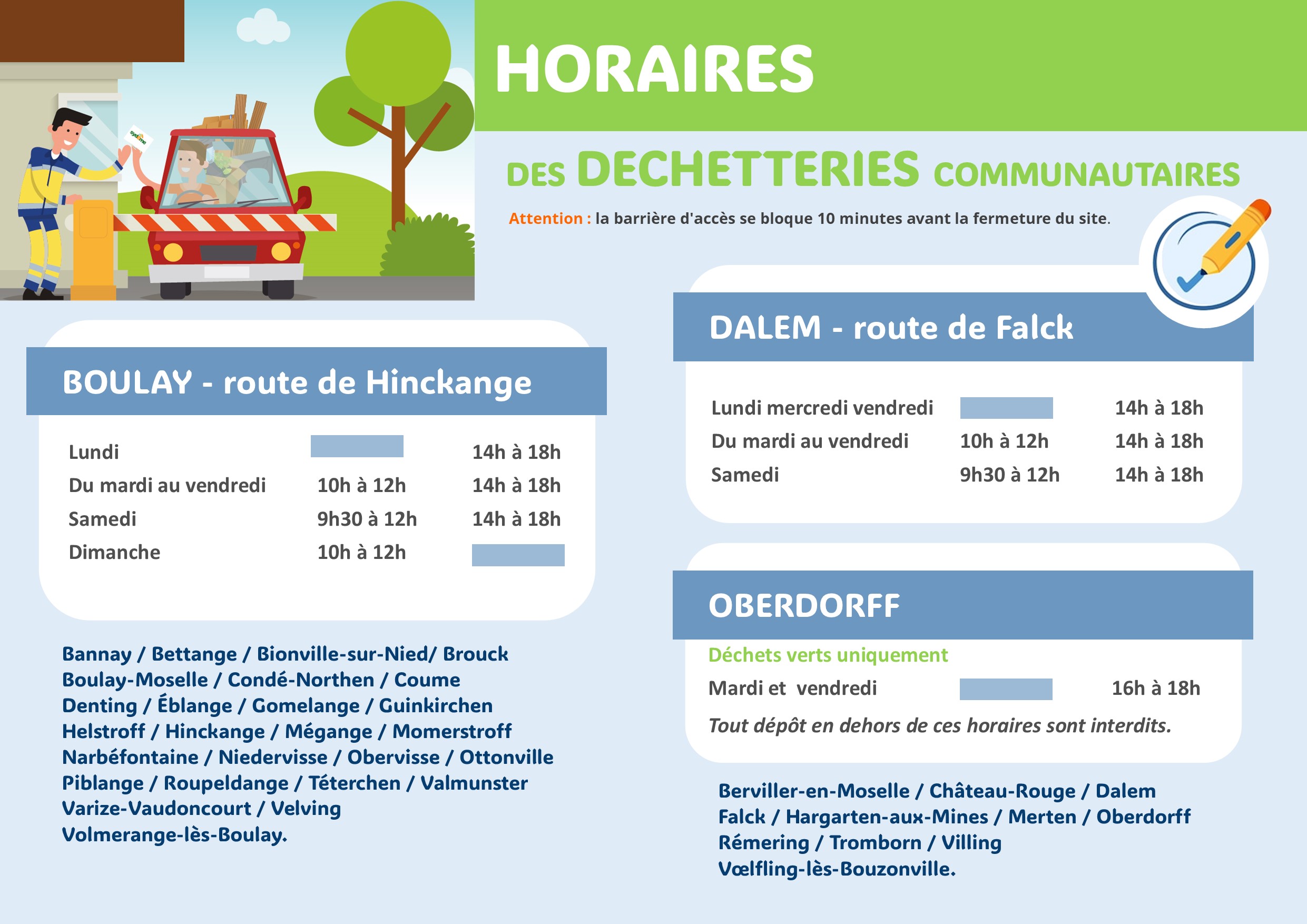 HORAIRES DECHETTERIES