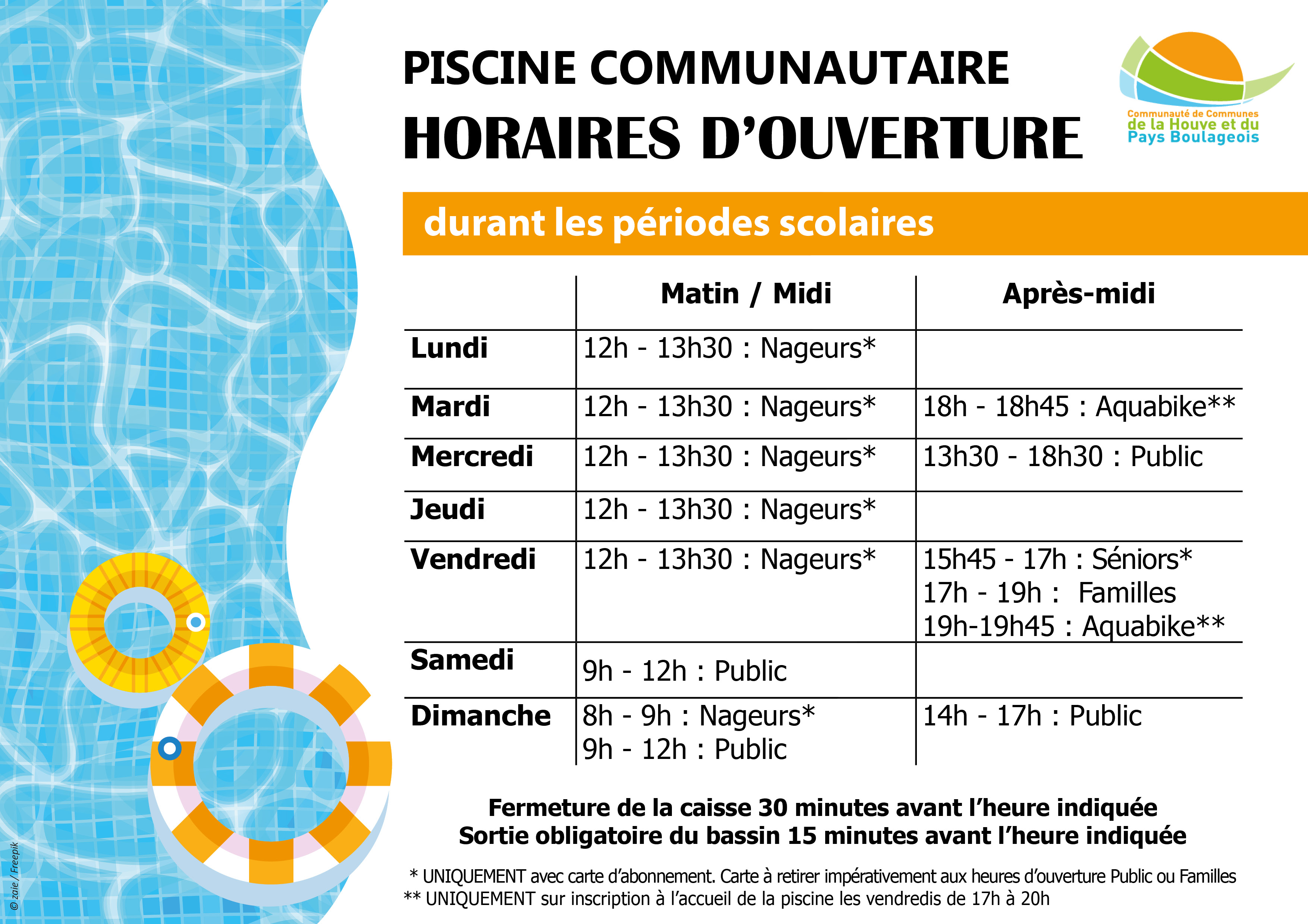 Piscine Horaires priode scolaire 1er octobre 2025